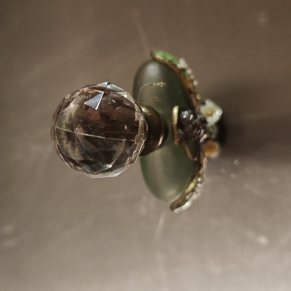 Vintage Refillable Small Fairy and Floral Perfume Green Bottle Crystal Top EUC - Picture 6 of 8